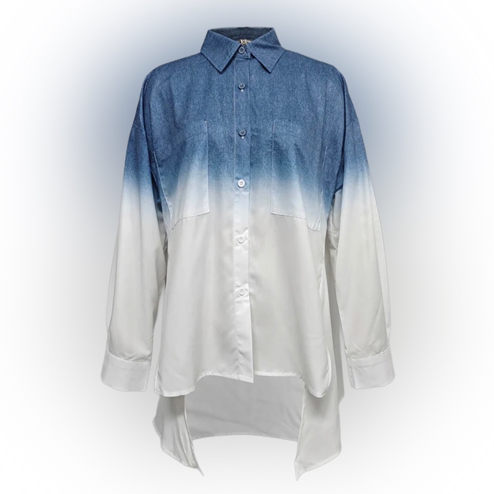 UOOZEE Hi-Lo Ombre Button-Down Shirt Blouse